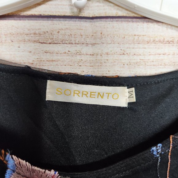 Sorrento Navy Blue Floral Embroidered Blouse Sheer Sleeves Women's Medium - Picture 7 of 13